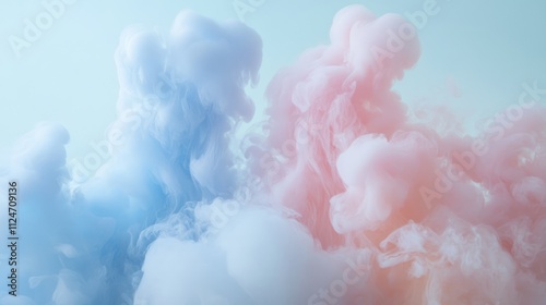 A dreamy composition of soft, swirling clouds in pastel shades of blue and pink, evoking a serene and whimsical atmosphere.