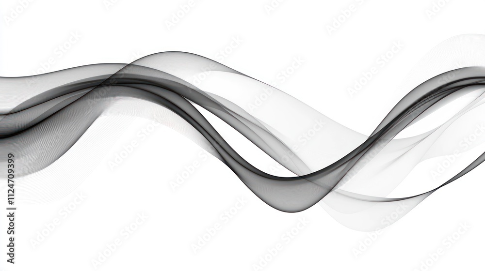 Obraz premium A flowing abstract design featuring soft, transparent waves in black and white, creating a sense of movement and elegance.
