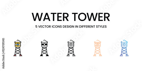 Water Tower icons set in different style vector stock illustration