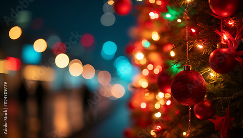 Vertical Christmas decorations create a festive atmosphere with vibrant colors enhancing the joyful and cheerful mood of the holiday season._00001_