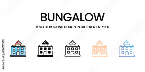 Bungalow icons set in different style vector stock illustration