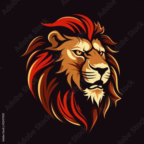 Fierce lion head illustration with stylized mane. (1) photo