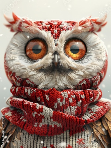 Knitted owl faces, owl toys in Christmas sweaters photo