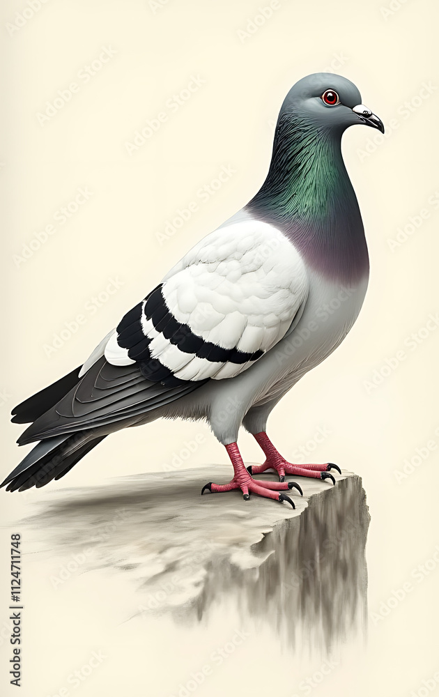 Fototapeta premium The pigeon is a common animal that inspired many art pieces including sketches and engravings created with AI technology._00001_