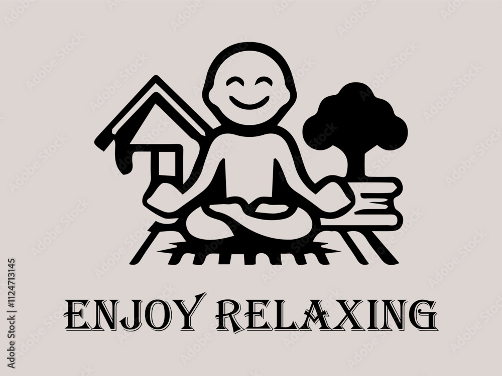 Obraz premium Man meditates near furniture, surrounded by potted plants. Suitable for mindfulness, relaxation, home decor, mental health, wellness concepts