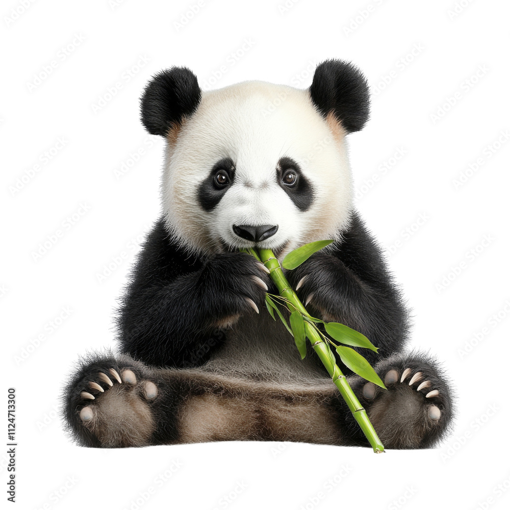 Naklejka premium Adorable Panda Cub Eating Bamboo | Cute animals