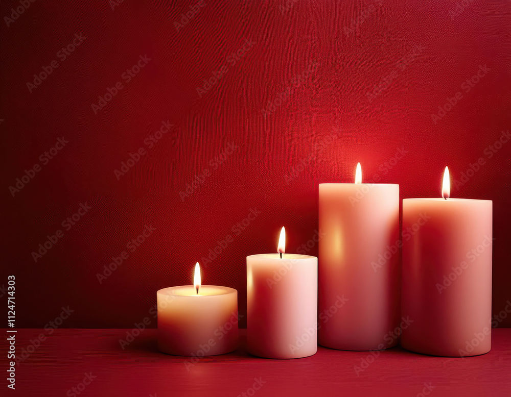 Warm candlelight glow against a rich red wall setting Warm candlelight glow against a rich red wall setting