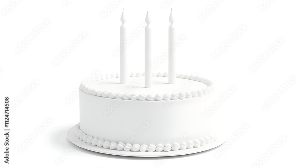 Fototapeta premium Set of PNG images featuring a 3D white birthday cake on a transparent white background for easy design use._00001_