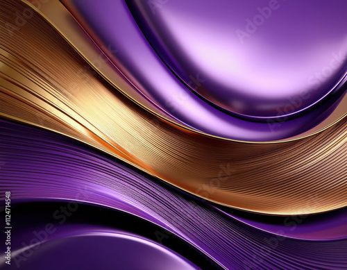 Abstract purple and gold waves with flowing metallic texture