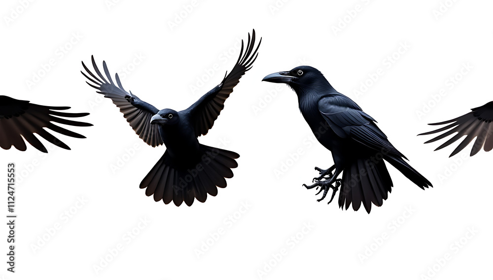 Obraz premium Raven set isolated against a transparent background in high definition PNG image format for graphic design use freely available online._00001_