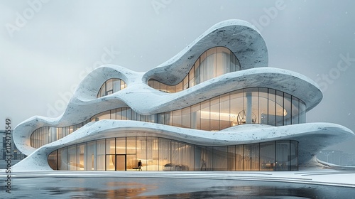 Reimagining urban living futuristic waterfront building design in a modern cityscape wide-angle view of innovative architecture