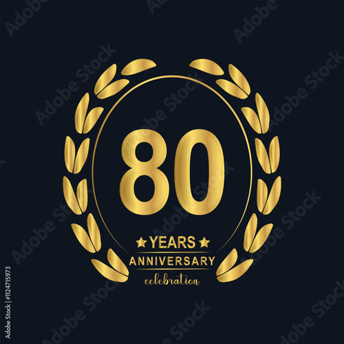 80th Years Anniversary celebration. Vector Template festive illustration Golden Color,. Birthday or wedding party event decoration.
