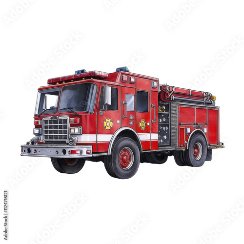 Classic Red Fire Truck Illustration | Vintage/Retro illustrations photo