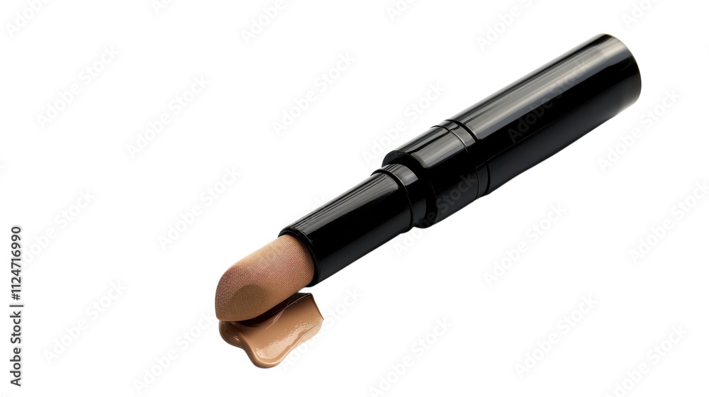 A makeup stick with a creamy foundation shade tipped over on a white surface, showcasing its smooth texture and usability on transparent background A makeup stick with a creamy foundation shade tipped over on a white surface, showcasing its smooth texture and usability on transparent background