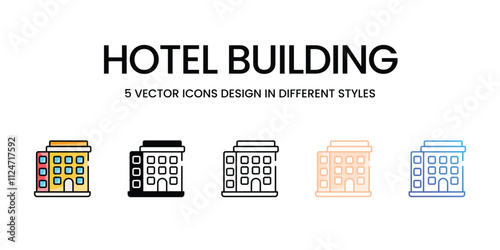 Hotel Building icons set in different style vector stock illustration