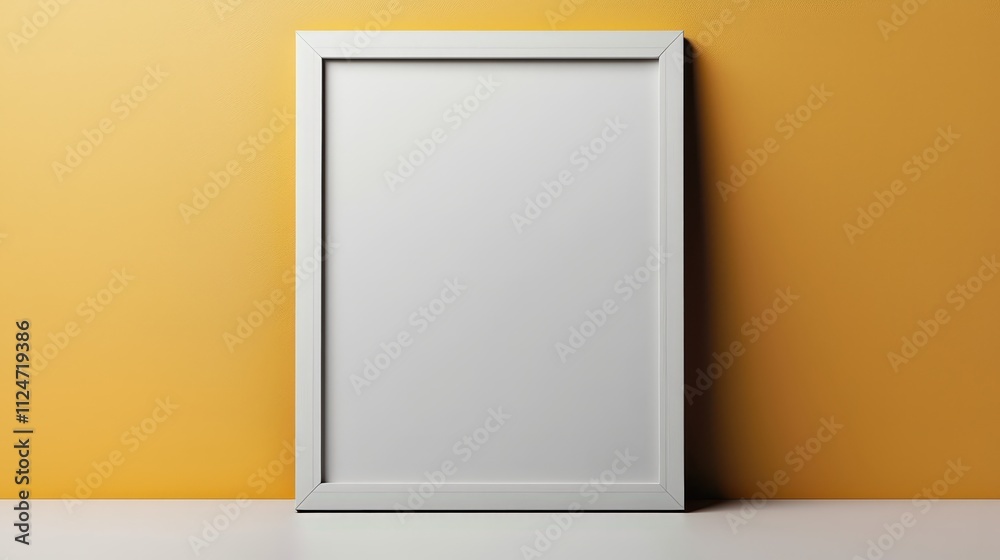 Blank frame mock up against a vibrant yellow wall for creative display ideas Blank frame mock up against a vibrant yellow wall for creative display ideas