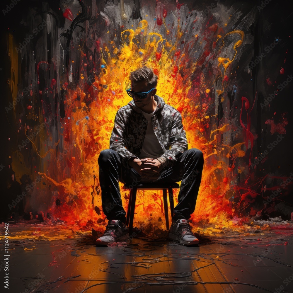 An artist creating thought-provoking paintings that challenge societal stereotypes, demonstrating the role of art in questioning norms. Concept of art An artist creating thought-provoking paintings that challenge societal stereotypes, demonstrating the role of art in questioning norms. Concept of art
