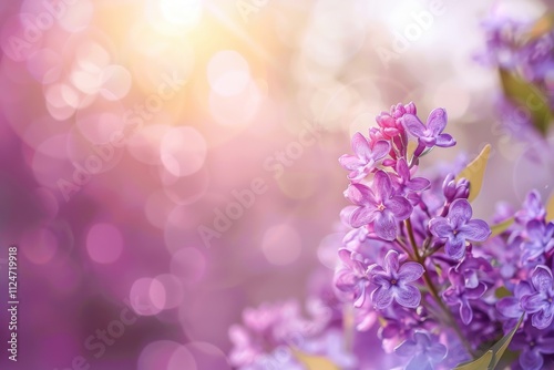 blurred sunset background, lilac border, copy space in center