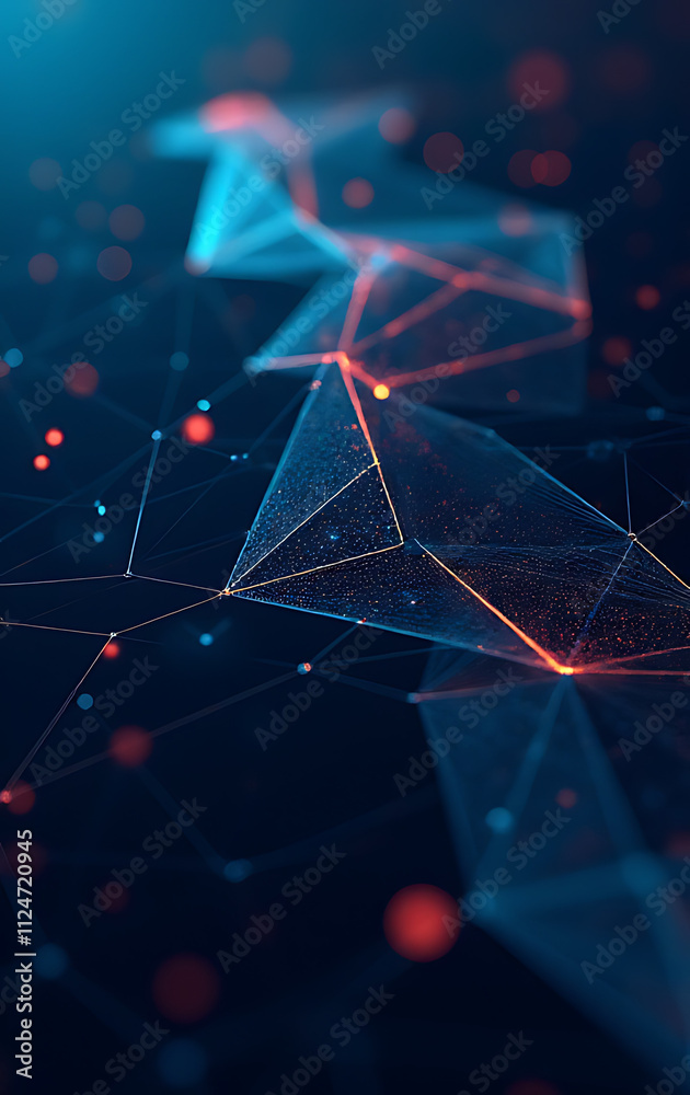 Obraz premium Geometric shapes intersect with abstract technological lines creating a polygonal mesh pattern in the digital background._00001_