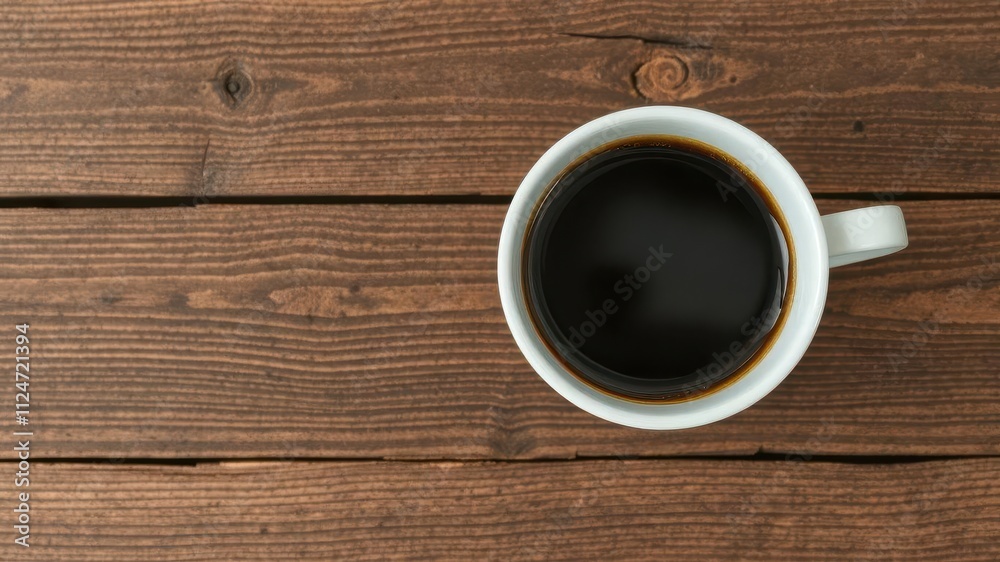 Close up of coffee cup on rustic wooden table surface with copy space, background, space Close up of coffee cup on rustic wooden table surface with copy space, background, space