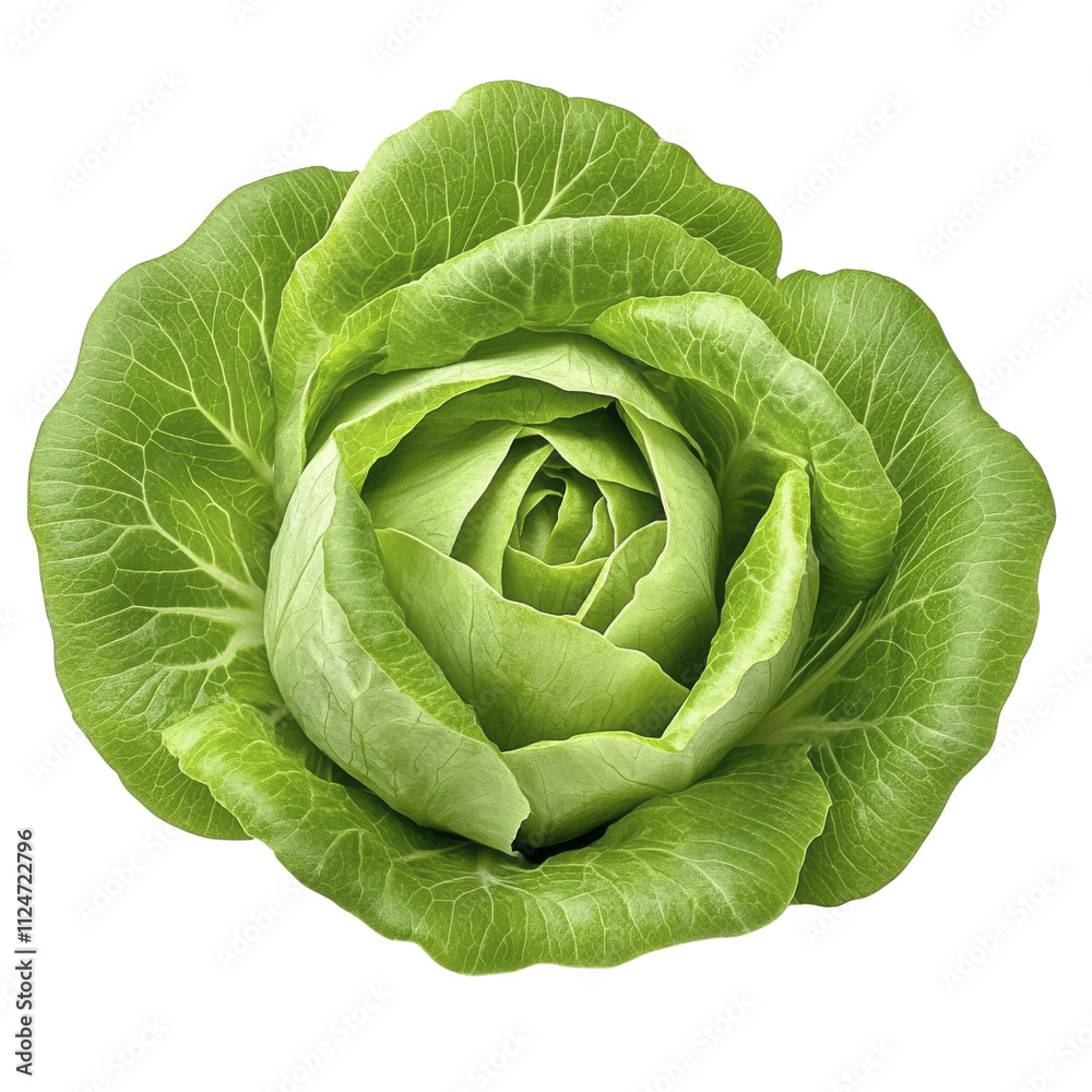 Fototapeta premium Fresh Green Lettuce Head, Isolated on Black | Minimalist food photo...