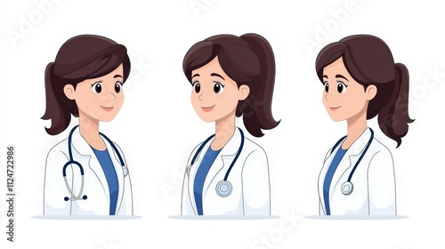 Woman doctor in white coat with stethoscope isolated on white background