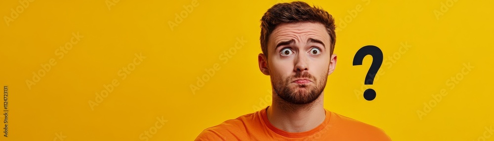 Fototapeta premium Confused Young Man Question Mark