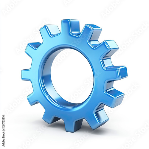 Blue gear icon on a white background