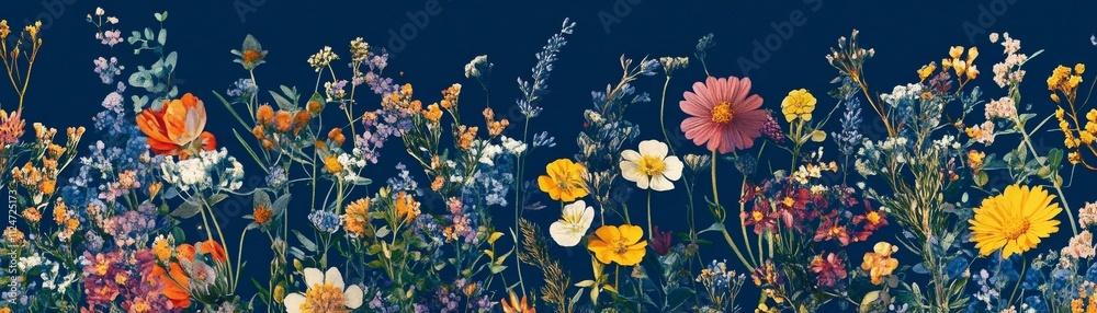 Obraz premium Wildflowers Herbs Seamless Pattern