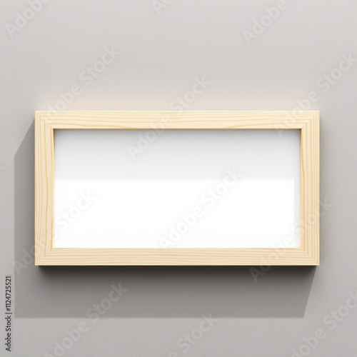 Minimal wooden horizontal picture poster frame mockup on wall leaf shadow banner mockup advertising blank business display template photo