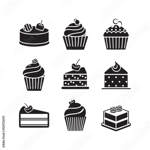 Elegant dessert icon collection
