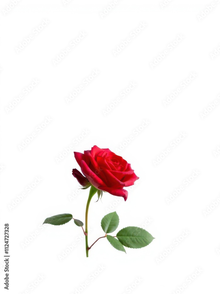 Fototapeta premium Vibrant red rose flower isolated on a clean white background, red