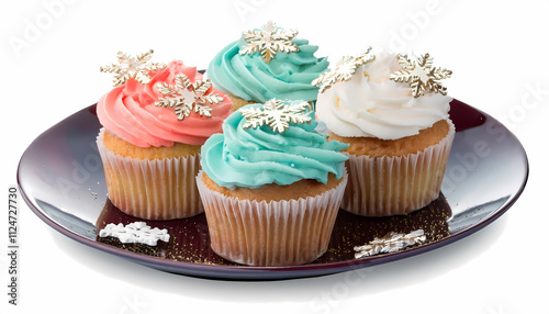 Delicious Winter Cupcakes with Snowflake Decorations on a Plate