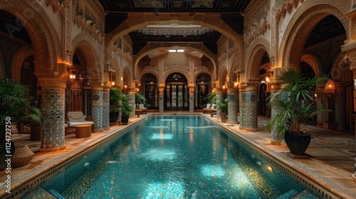 luxurious pool in the center of an ancient arabic palace photo