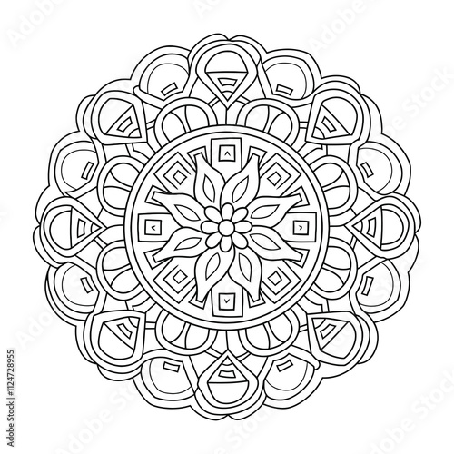 Black and White Vector Mandala - Easy Mandala Coloring Page to Color.