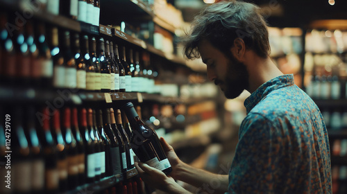Wallpaper Mural Man Exploring Wine Selection in a Modern Store, Reviewing Bottles and Enjoying the Wine Shopping Experience with a Stylish, Casual Approach Torontodigital.ca
