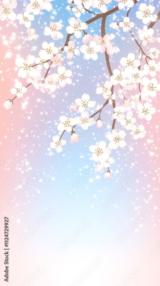 Cherry blossom branch with sparkling background for spring design