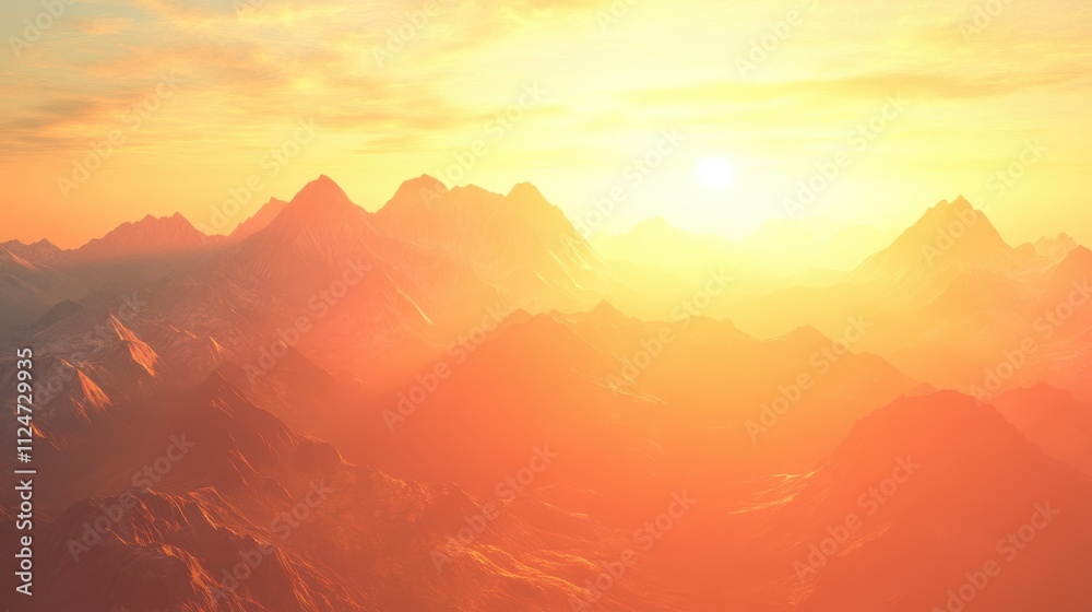 Obraz premium Golden sunset over majestic mountain range.