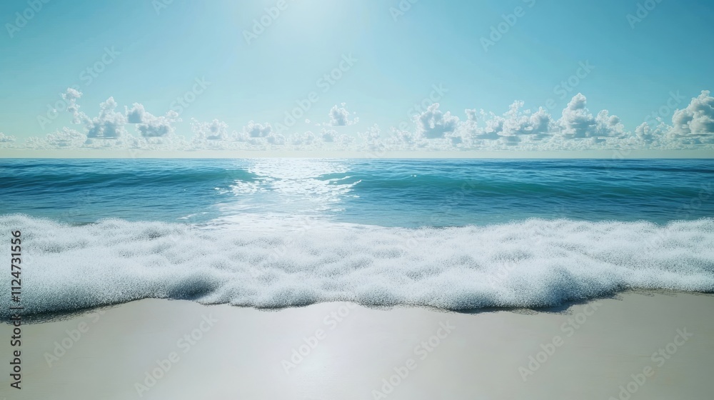 A serene beach scene with soft white sand and gentle waves lapping at the shore, under a clear blue sky. A serene beach scene with soft white sand and gentle waves lapping at the shore, under a clear blue sky.