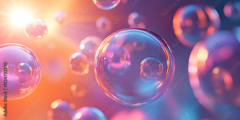 Colorful Soap Bubbles in Sunlight with Abstract Glow Colorful Soap Bubbles in Sunlight with Abstract Glow