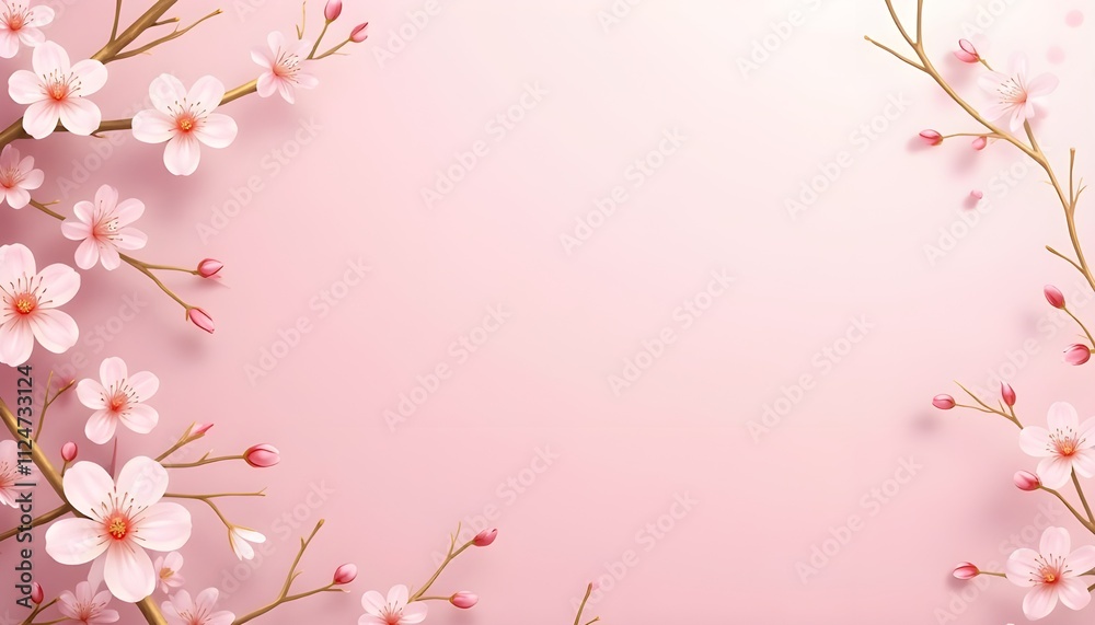 Fototapeta premium Cherry blossom realistic floral background with pink color 