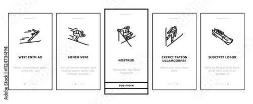 winter sport ski snow jump onboarding mobile vector mountain snowboard, travel sky, white skier, slope extreme, speed active man athlete winter sport ski snow jump illustrations