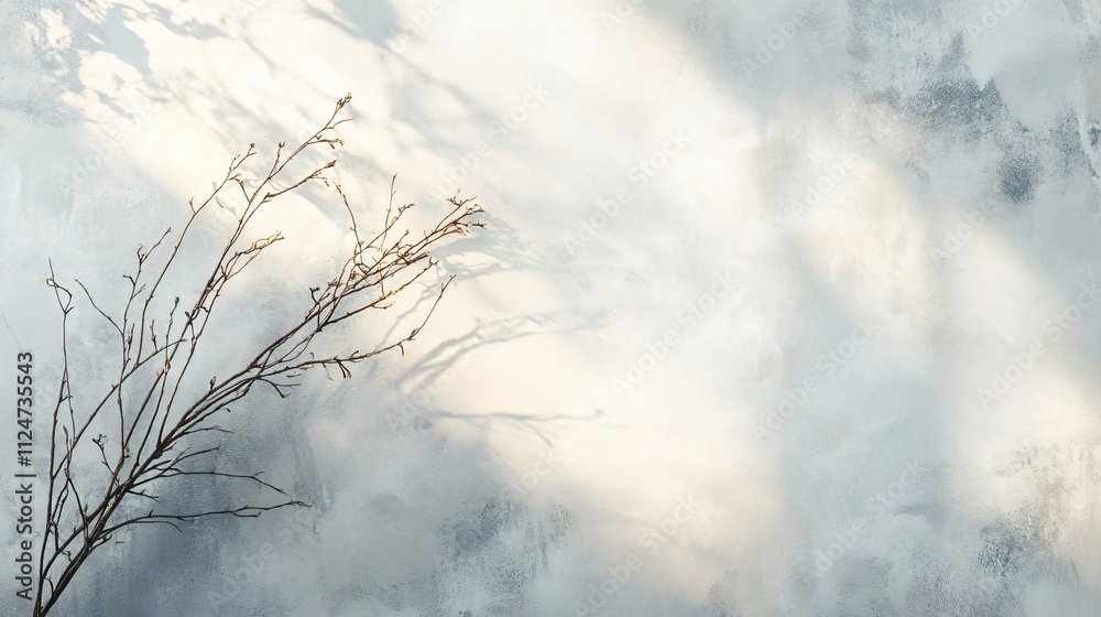 Obraz premium Bare Branch Casts Shadow Against Textured Wall