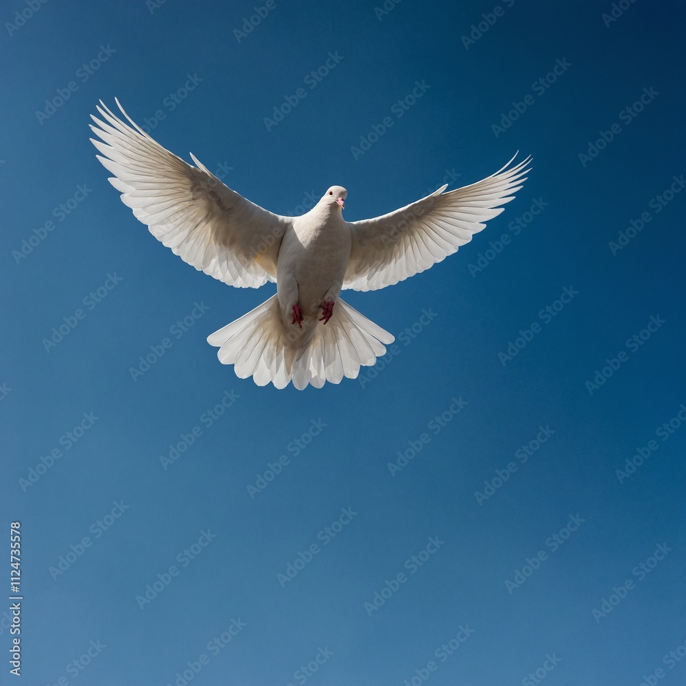 A minimalist white dove against a deep blue sky. A minimalist white dove against a deep blue sky.