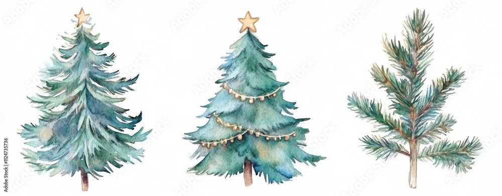 Decorated Christmas trees with stars and ornaments, ideal for creating holiday designs or festive-themed projects. Decorated Christmas trees with stars and ornaments, ideal for creating holiday designs or festive-themed projects.