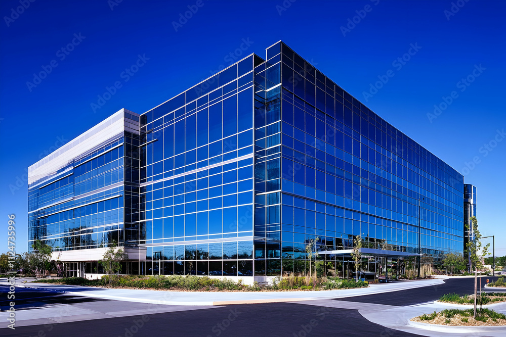 Modern Glass Office Building Exterior, Architectural Illustration Modern Glass Office Building Exterior, Architectural Illustration
