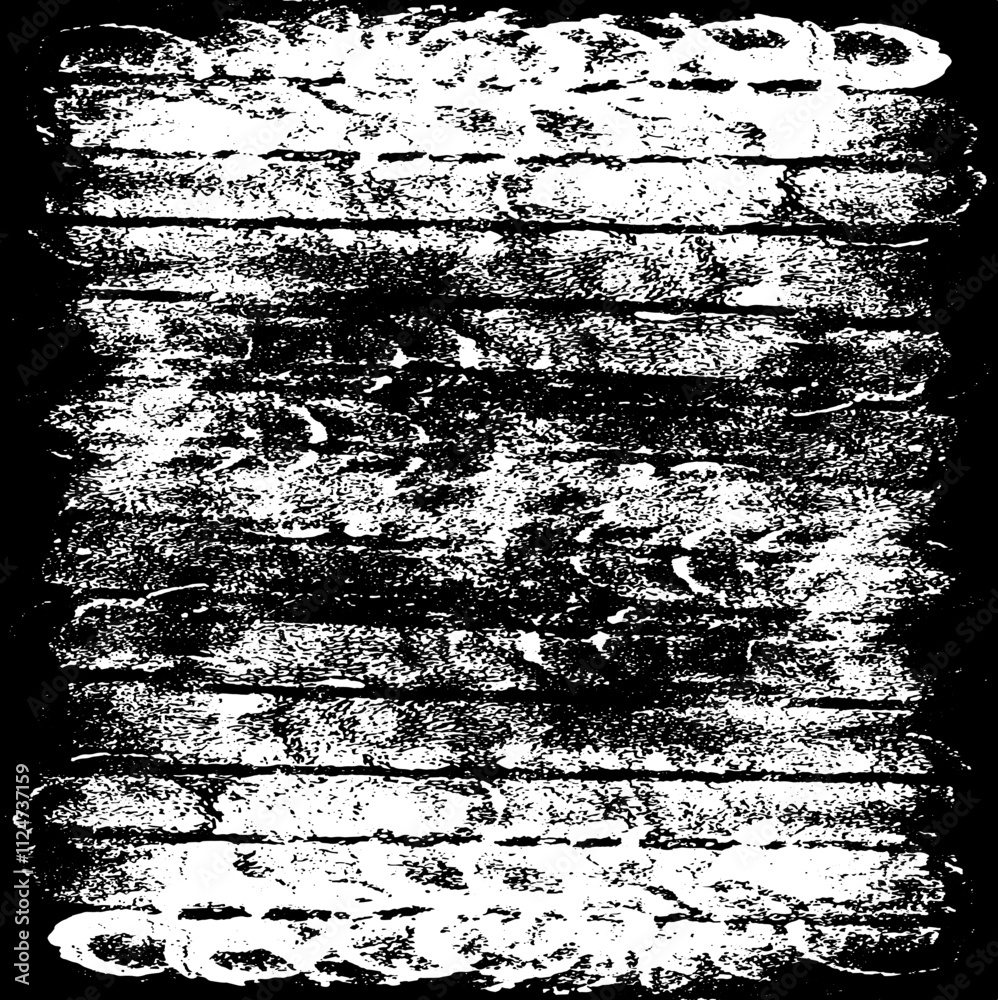 Monochrome texture composed of irregular graphic elements. Distressed uneven grunge background. Abstract vector illustration. Overlay for interesting effect and depth. Isolated on white background.
