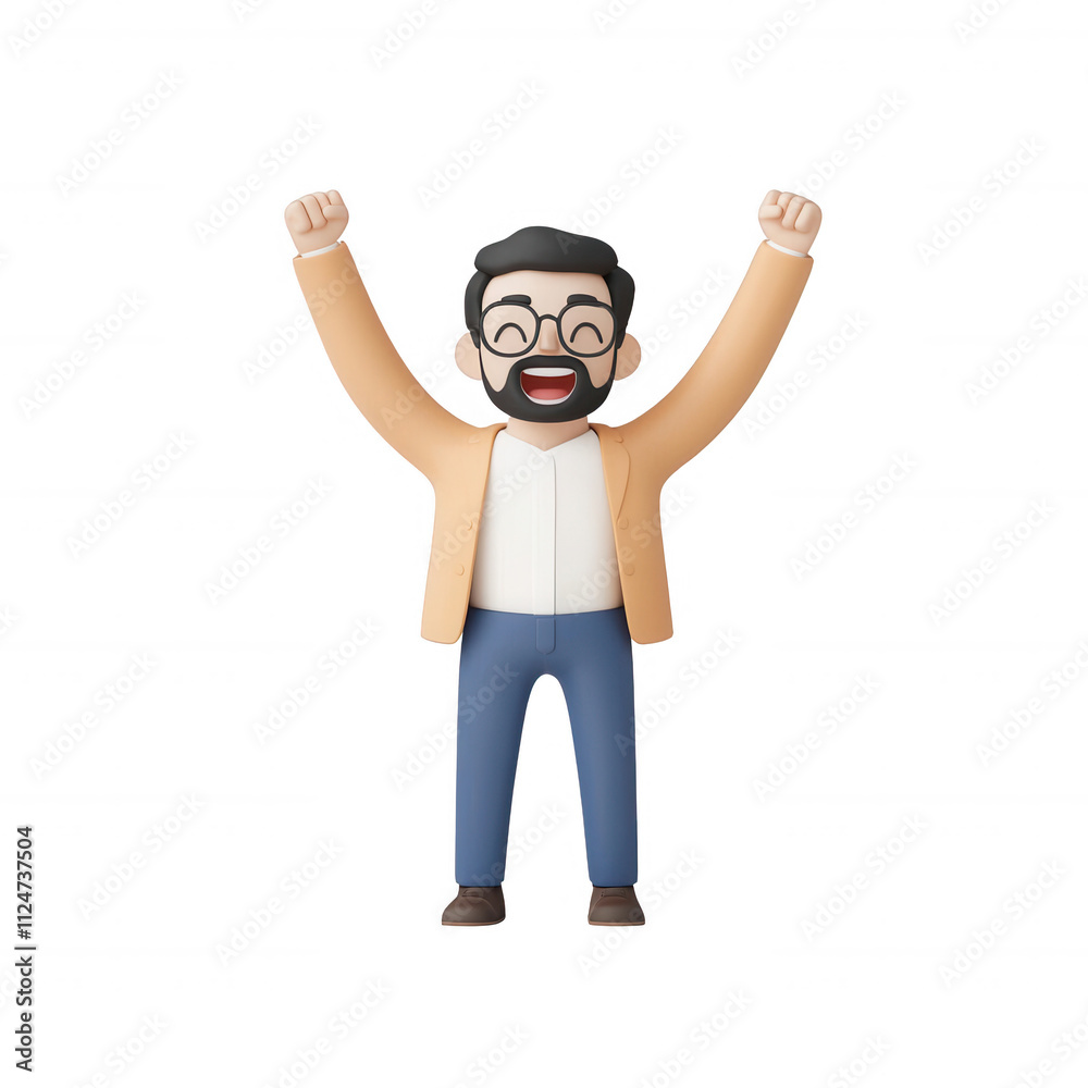 A joyful cartoon character celebrating with raised arms, expressing happiness and success., isolated on a transparent background. A joyful cartoon character celebrating with raised arms, expressing happiness and success., isolated on a transparent background.