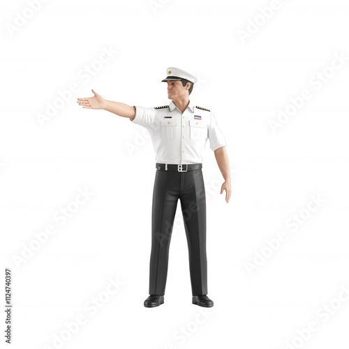 A traffic officer directing vehicles with a confident posture and clear gestures.