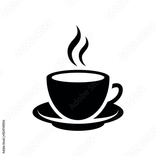 Hot drink vector black icon. Stylized black mug of tea or coffee on white background.